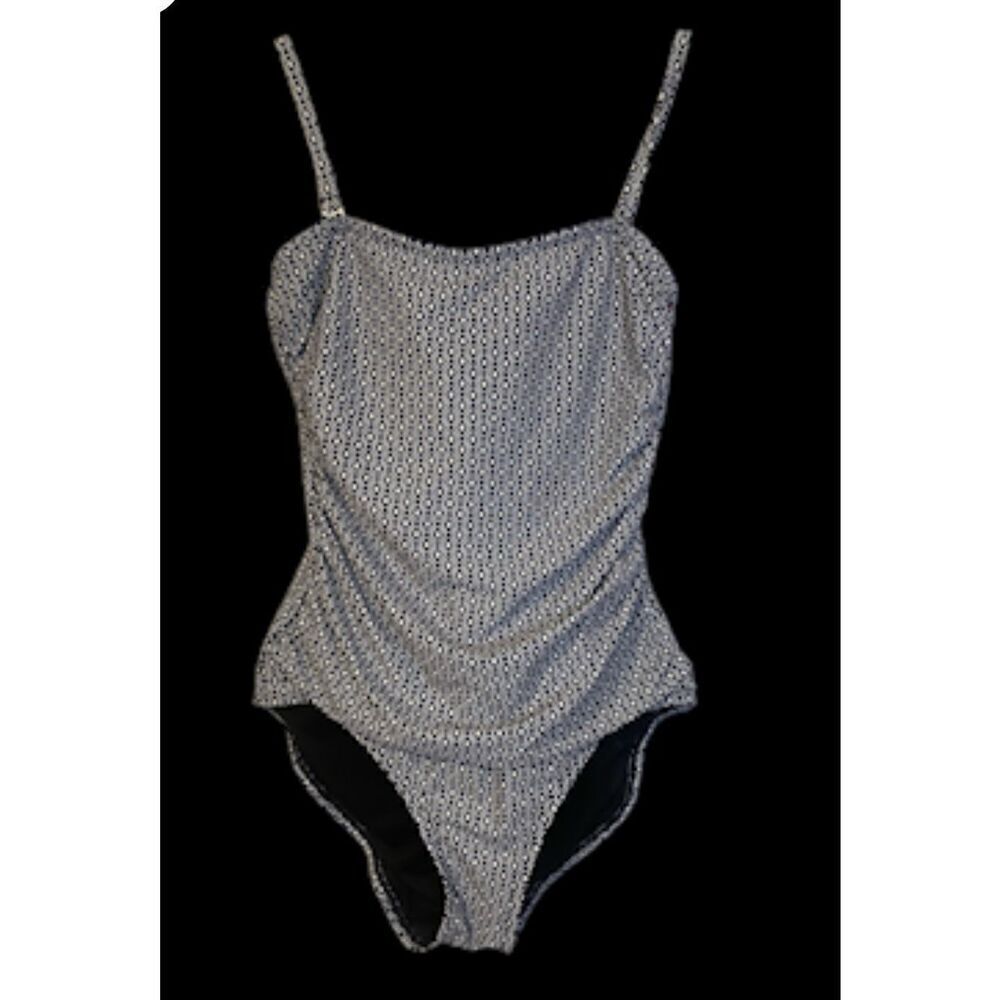 DKNY One Piece Swim Suit Adjustable Straps Sz. M Bra Blue/White - Picture 2 of 13